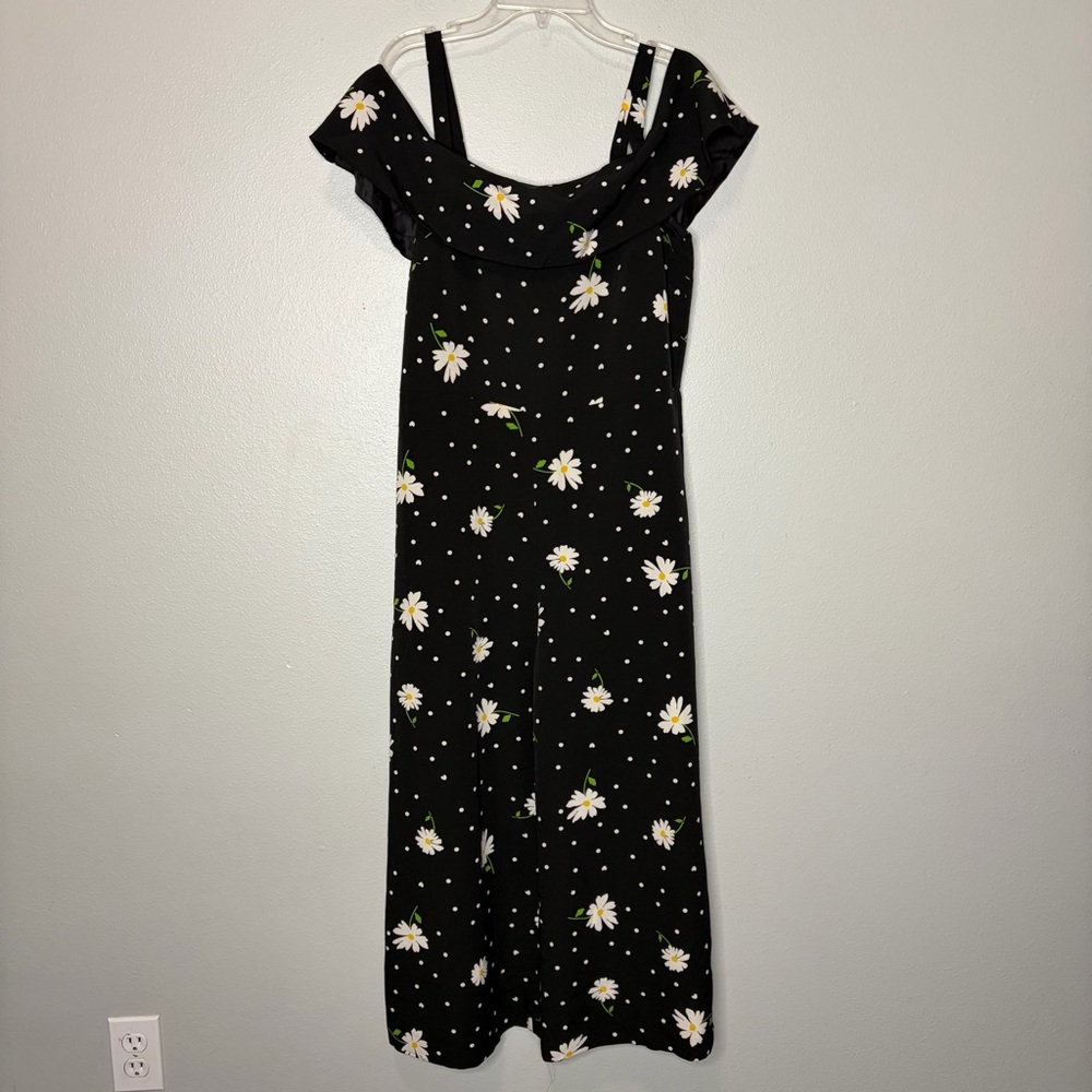 Karl Lagerfeld Romper Scoop Neck 6 Black White Off Shoulder Strap Wide Leg Crop - Picture 2 of 8